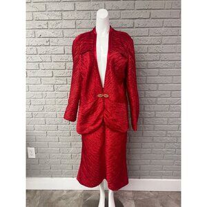 Ben Marc Women Red Textured Embellishment Skirt Suit Size 14